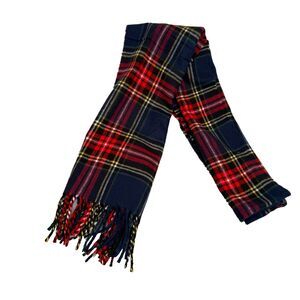 Italy Design Plaid Scarf Red Yellow Black White 100% Viscose 64x12 NWT Comfyluxe